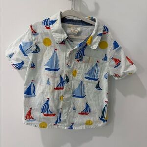 Blue Rooster by Pjnk Chicken Sailboat Button Up - Size 3T
